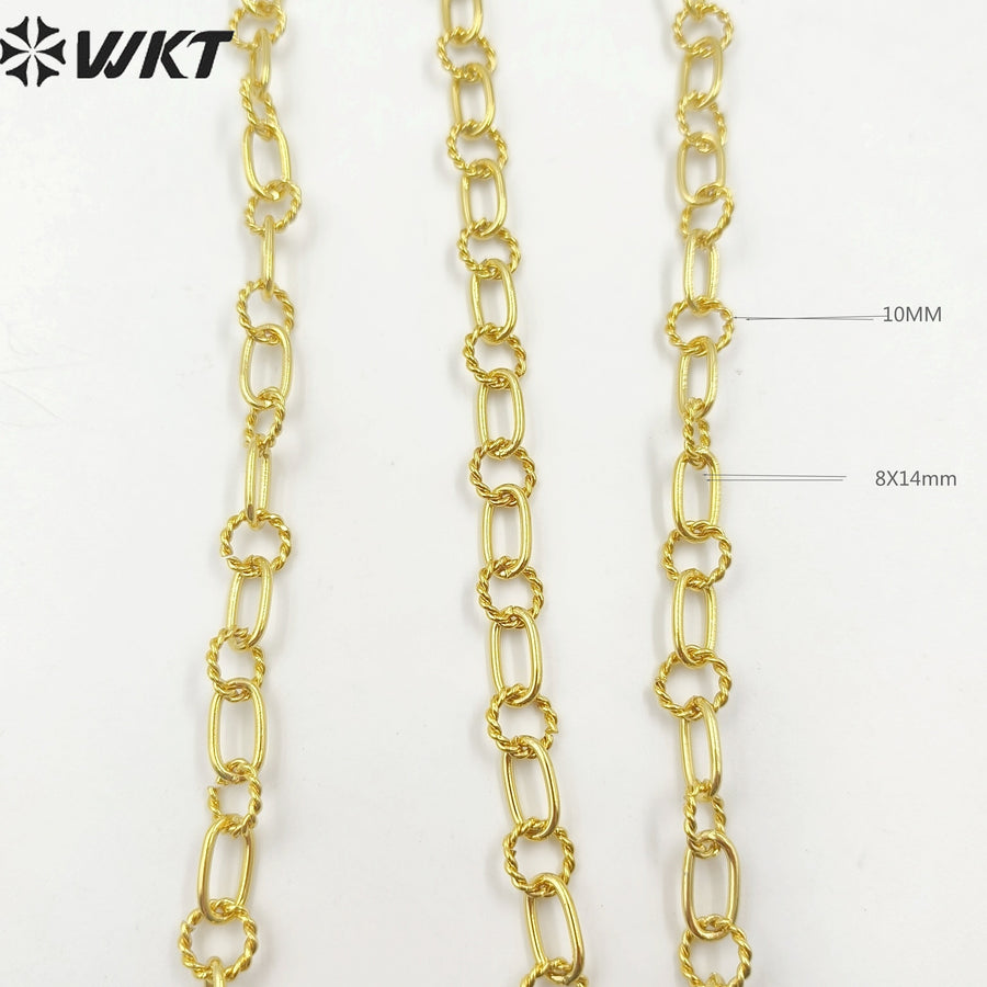 WT-BC218 Wholesale Fashion New Enviroment Yellow Brass Handmade Twist Hollow 18K Gold Plated Jewelry Chain