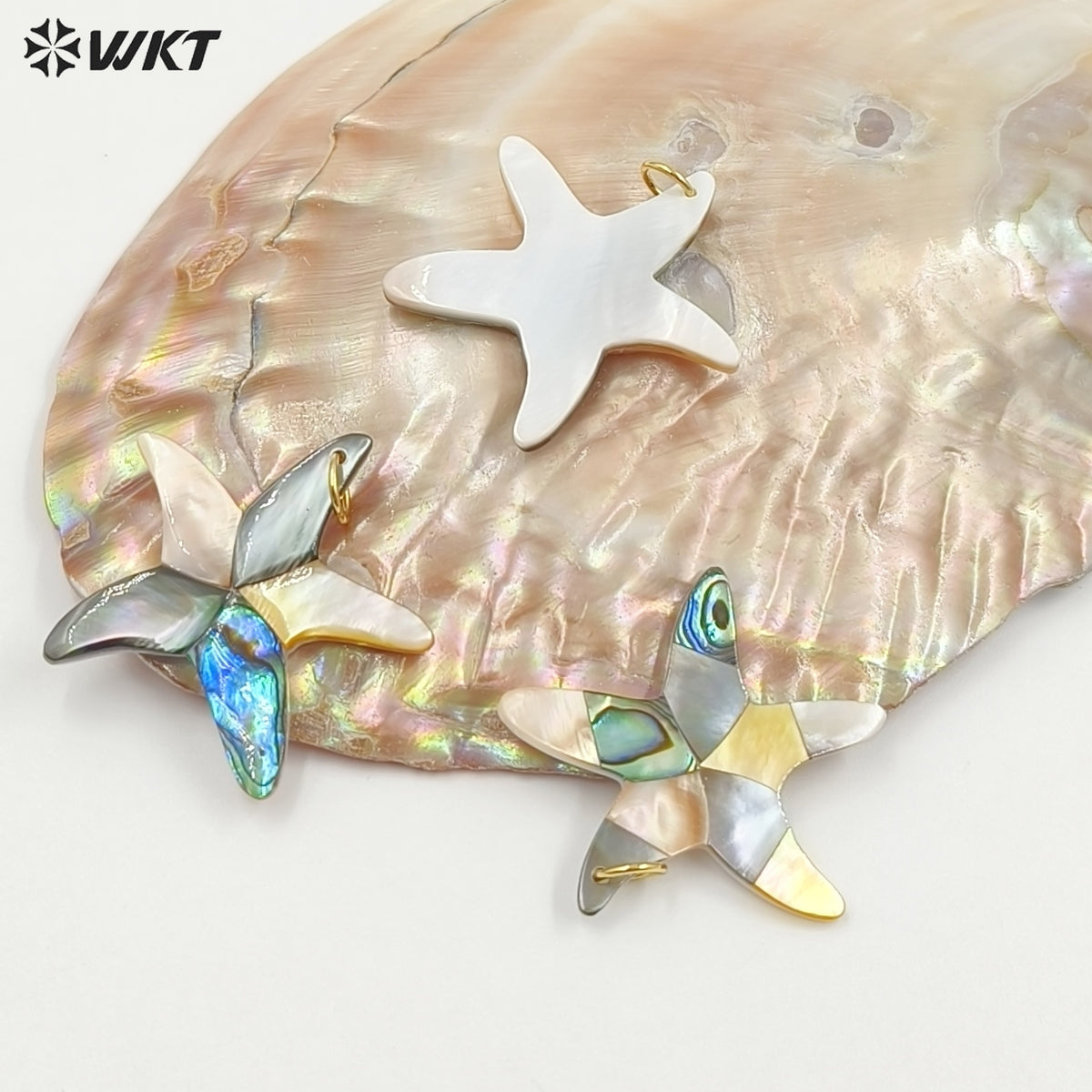 WT-JP461 Newest Unique Trendy Style Natural Shell Splicing Star Shape Gold Charm Pendant For Handmade Jewelry Findings