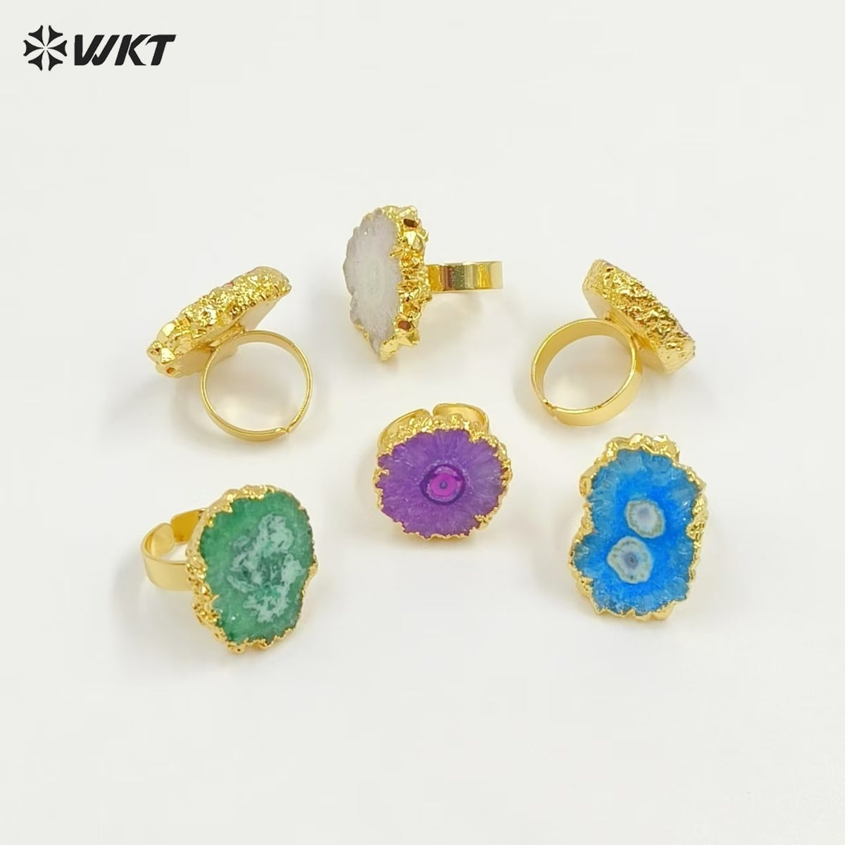 WT-R300 New Arrival Colorful Druzy Agate Rings 24K Gold Plated Rings Multi-color Optional New Design Rings