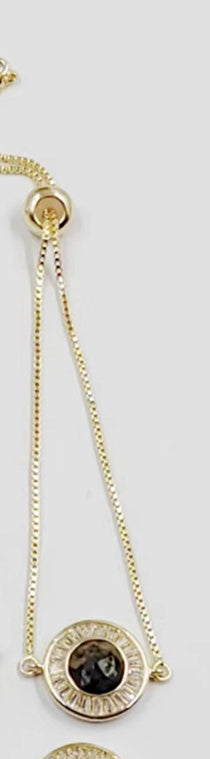 WT-B624 WKT Elegant Charming Round Micropaved Cubic Zircon Gold Bezel Stone Bracelet Adjustable Gold Double Connector Bracelet