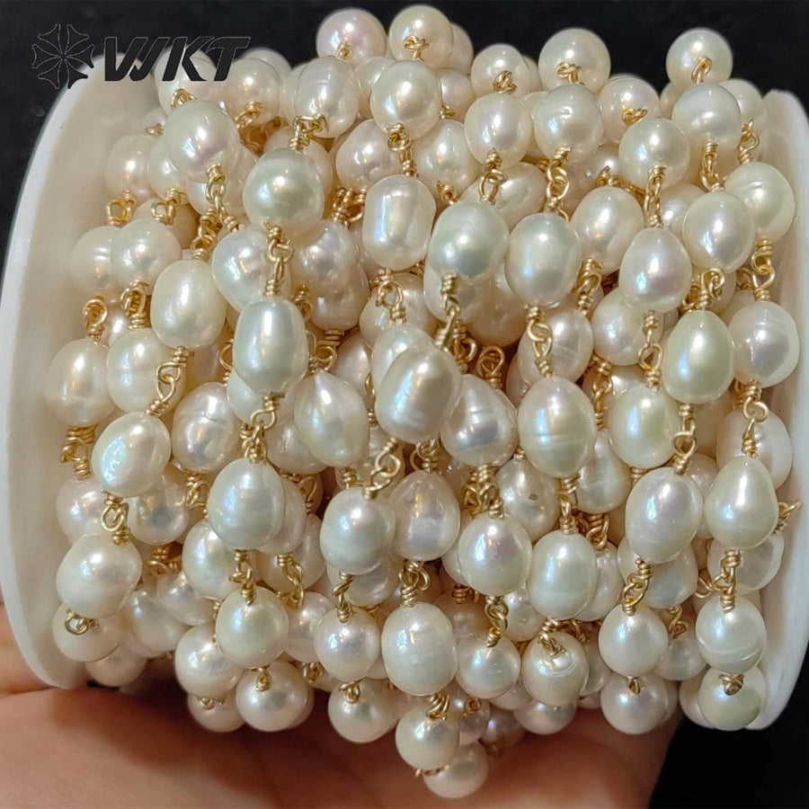 WT-RBC226 Wholesale Elegant Pearl Classic Design Chain for Women Commuter Decoration Sell by Meter Handmade Rice Pearlr Chain