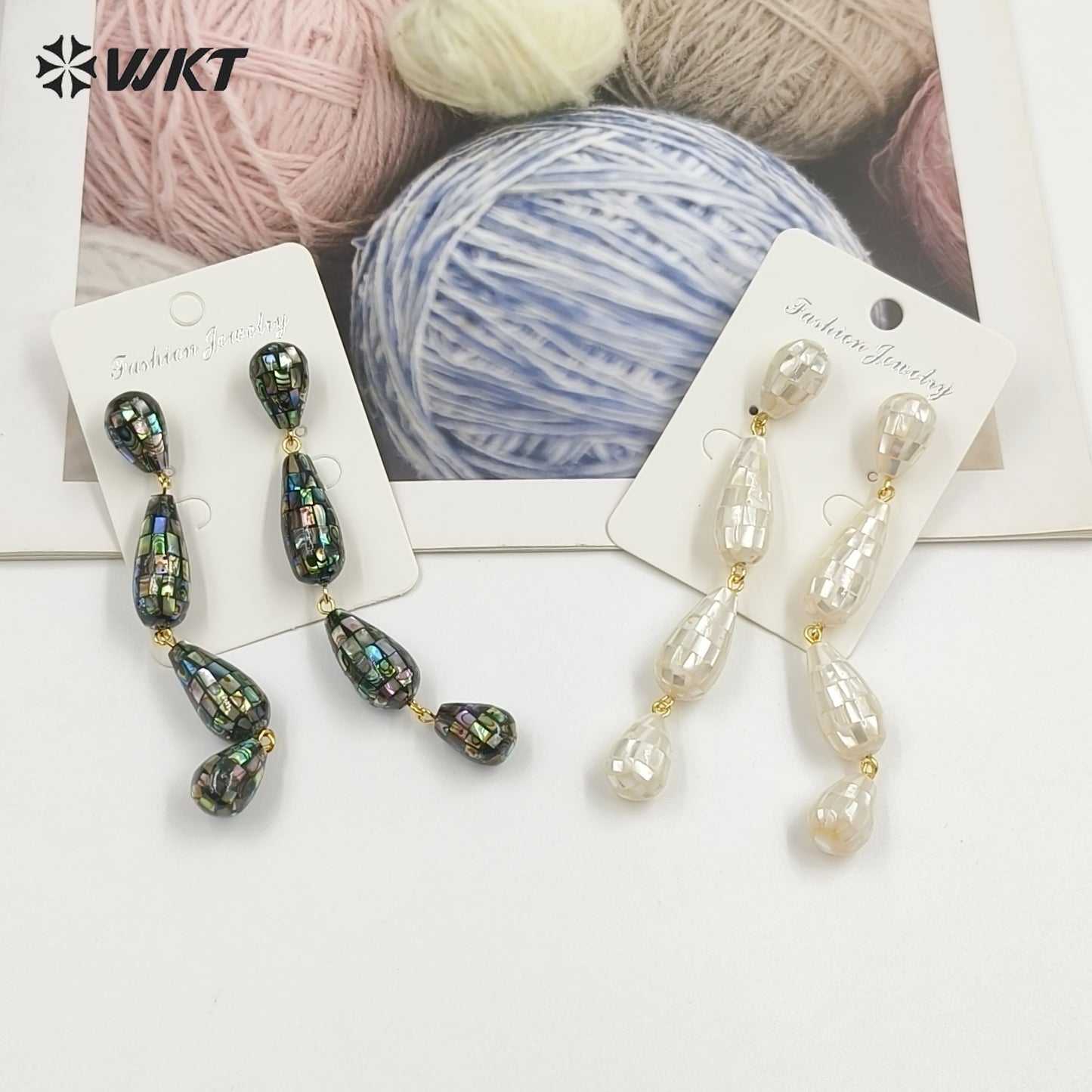 WT-MPE189 Amazing Gorgeous Natural White And Abalone Shell Gold Long Earrings For Female Party Wearing Jewelry Accessory