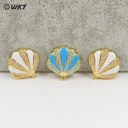 WT-MP311 New Arrival Gold Plated Drop Oil And Zircon Shell Shape Little Charm Pendant For Ladies Jewelry Bracelets Making