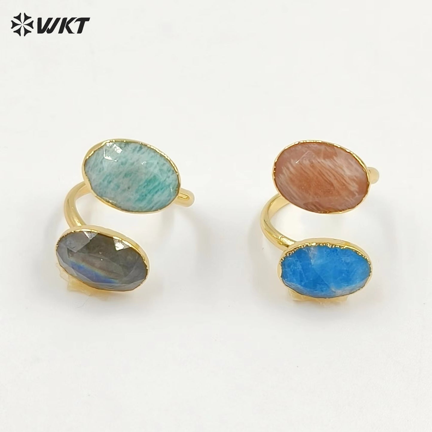 WT-R478 New Design Vintage Gemstone Double Stone Ring With Women Fashion 18k Gold Plated Peacock Stone Ring