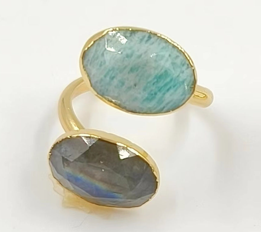 WT-R478 New Design Vintage Gemstone Double Stone Ring With Women Fashion 18k Gold Plated Peacock Stone Ring