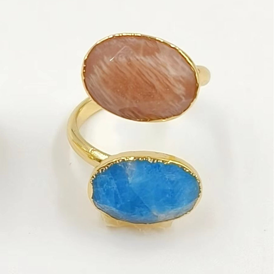 WT-R478 New Design Vintage Gemstone Double Stone Ring With Women Fashion 18k Gold Plated Peacock Stone Ring