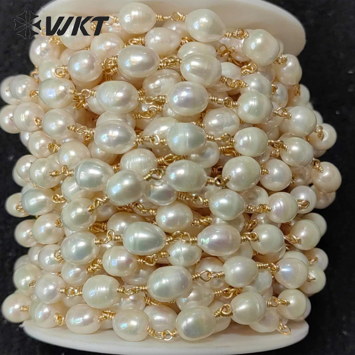 WT-RBC226 Wholesale Elegant Pearl Classic Design Chain for Women Commuter Decoration Sell by Meter Handmade Rice Pearlr Chain