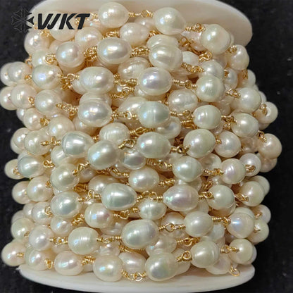 WT-RBC226 Wholesale Elegant Pearl Classic Design Chain for Women Commuter Decoration Sell by Meter Handmade Rice Pearlr Chain