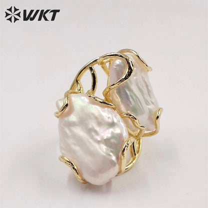 WT-MPR052 Wholesale Newest Gorgeous Women White Pearl Ring Natural Baroque Pearl Wedding Ring Lady Anneversary Ring
