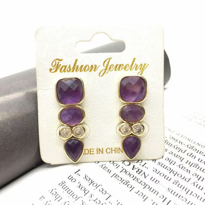 WT-E812 Newest Fashion Design Gold Plated Zircons And Three Natural Gemstones Drop Earrings As Lady Elegant Jewelry Gift