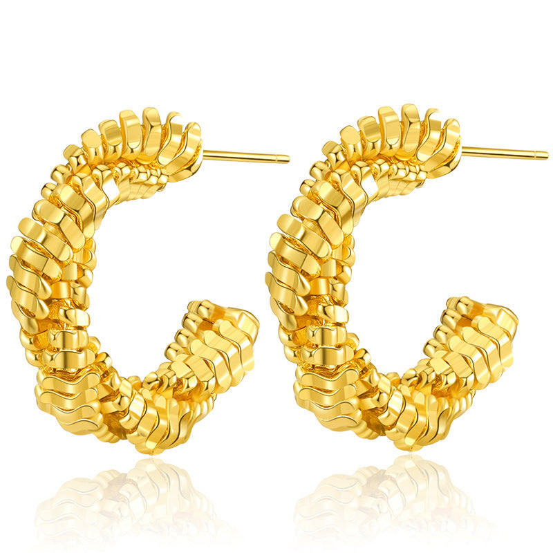 WT-JFE99 Square Multi-layer Lines Irregular Versatile 18k Gold Plated Copper Plating c Shaped Hoops Trendy Earring Findings