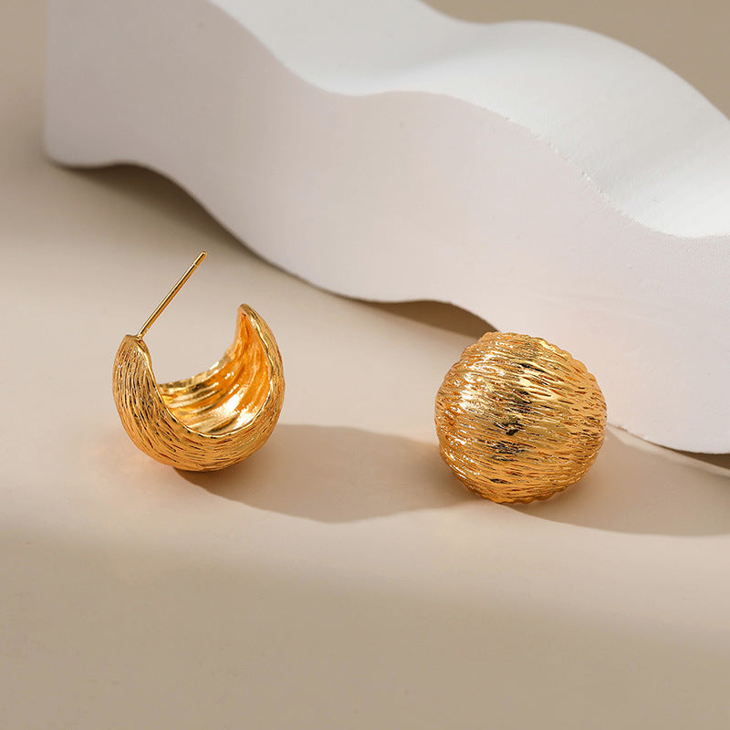 WT-JFE93 Retro Style 18k Gold Plated Fold Copper Plating Fried Dough Twists Weaving Hoops Fashion Studs Earring Findings