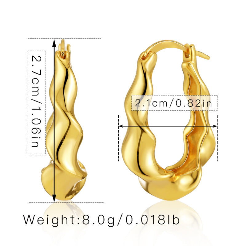 WT-JFE103 Fold Exquisite Wave Shaped Versatile 18k Gold Plated Copper Plating Hoops Fashion Studs Earring Findings