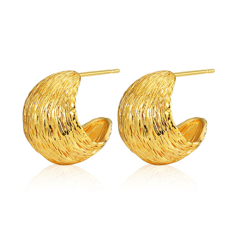 WT-JFE93 Retro Style 18k Gold Plated Fold Copper Plating Fried Dough Twists Weaving Hoops Fashion Studs Earring Findings