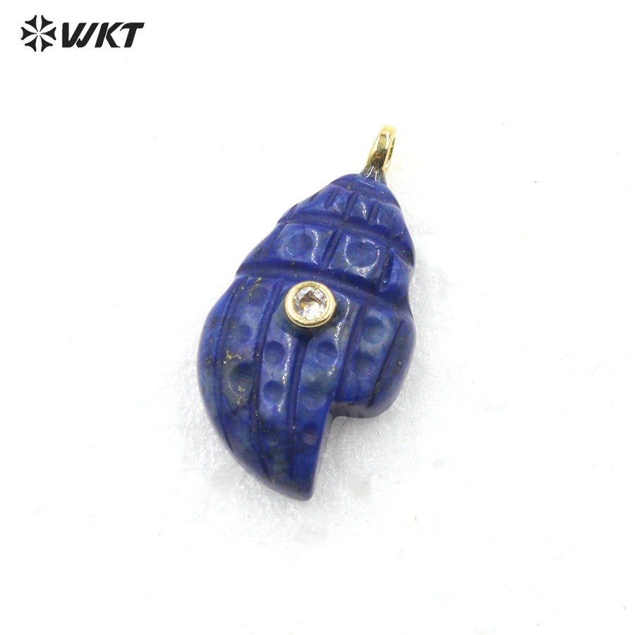 WT-P2122 Popular Lovely Style Natural Gemstones And Zircon Conch Shape Pendants For Handmade Earrings DIY Accessories