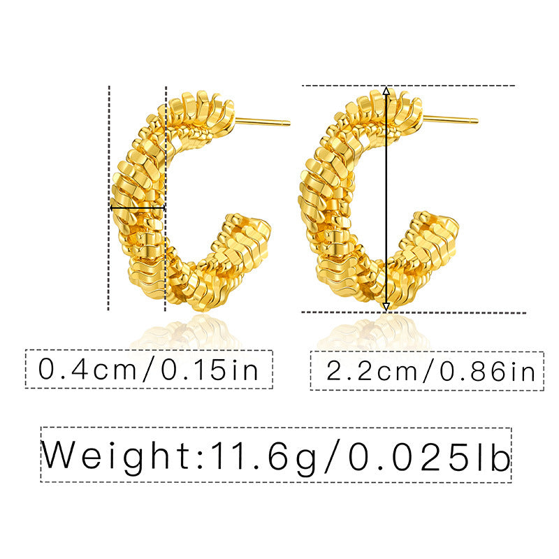 WT-JFE99 Square Multi-layer Lines Irregular Versatile 18k Gold Plated Copper Plating c Shaped Hoops Trendy Earring Findings
