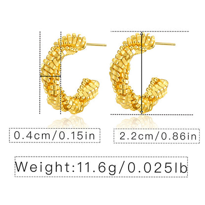 WT-JFE99 Square Multi-layer Lines Irregular Versatile 18k Gold Plated Copper Plating c Shaped Hoops Trendy Earring Findings