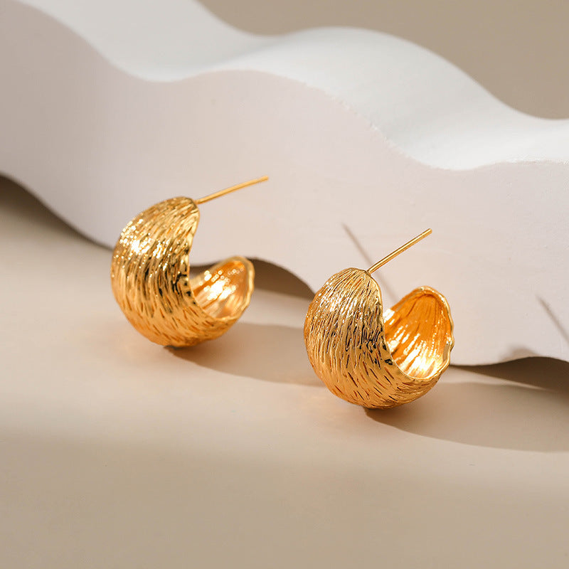 WT-JFE93 Retro Style 18k Gold Plated Fold Copper Plating Fried Dough Twists Weaving Hoops Fashion Studs Earring Findings