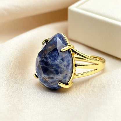 WT-R615 Wholesale Gold Electroplated Various Natural Gemstones Faceted Waterdrop Shape Rings For Women Popular Jewelry Gift