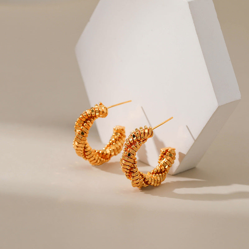 WT-JFE99 Square Multi-layer Lines Irregular Versatile 18k Gold Plated Copper Plating c Shaped Hoops Trendy Earring Findings