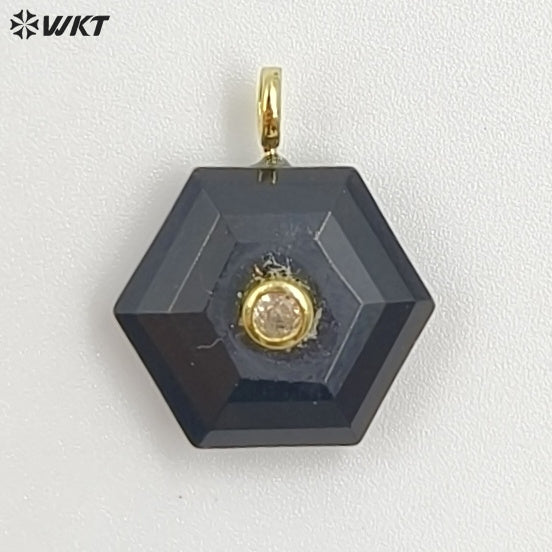 WT-P2060 Popular Trendy Round Zircon And Various Natural Gemstones Geometric Hexagon Pendants For Lady Necklace Handmade Jewelry