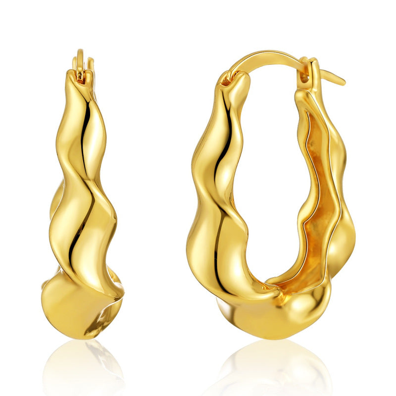 WT-JFE103 Fold Exquisite Wave Shaped Versatile 18k Gold Plated Copper Plating Hoops Fashion Studs Earring Findings