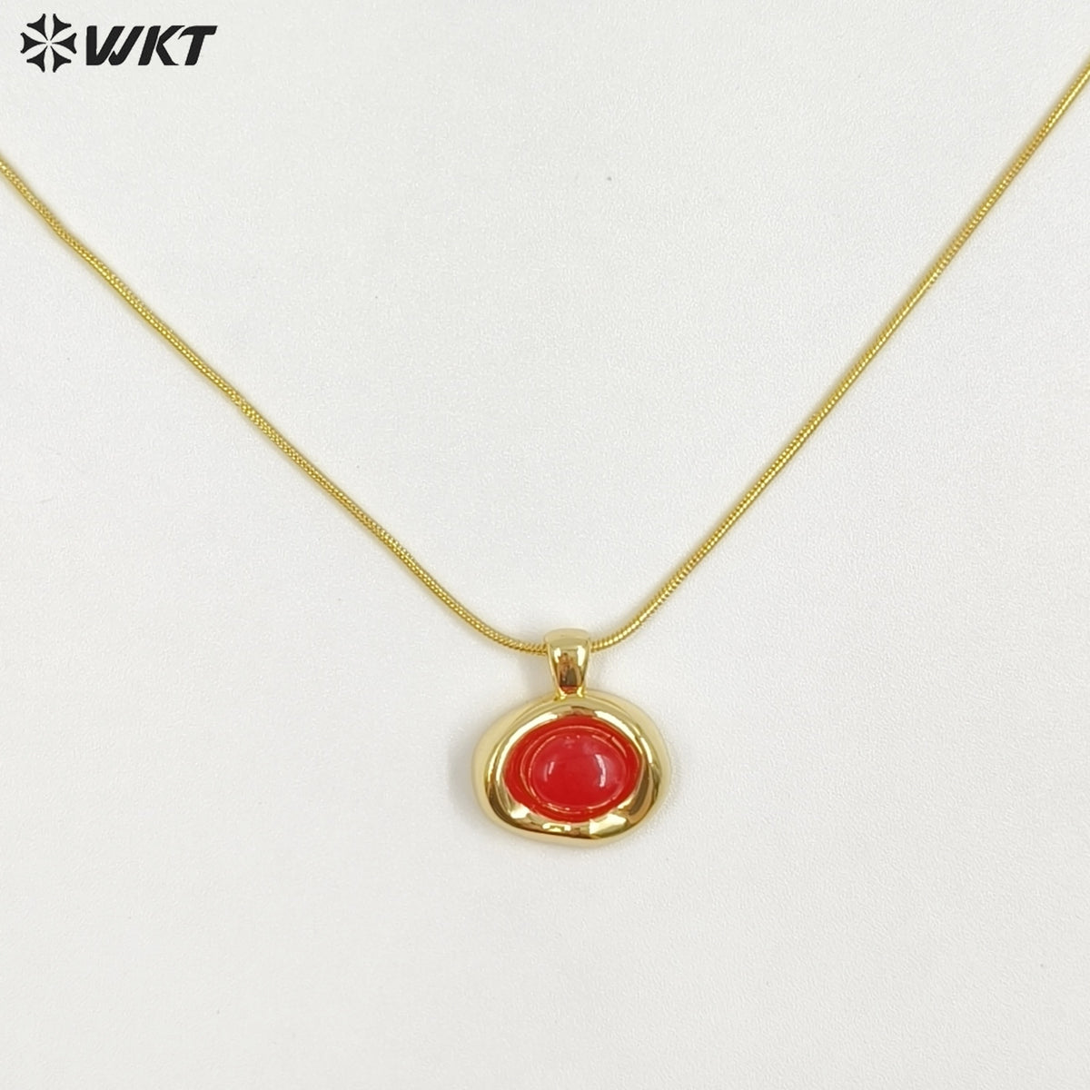 WT-N1496 The New Listing Trendy Gold Plated Fine Chain Natural Gemstone Round Pendant Necklace As Ladies Birthday Gift
