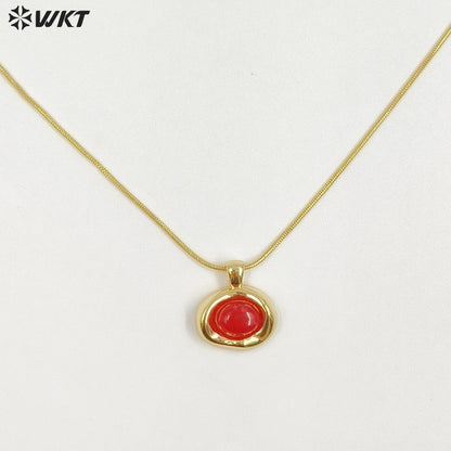 WT-N1496 The New Listing Trendy Gold Plated Fine Chain Natural Gemstone Round Pendant Necklace As Ladies Birthday Gift