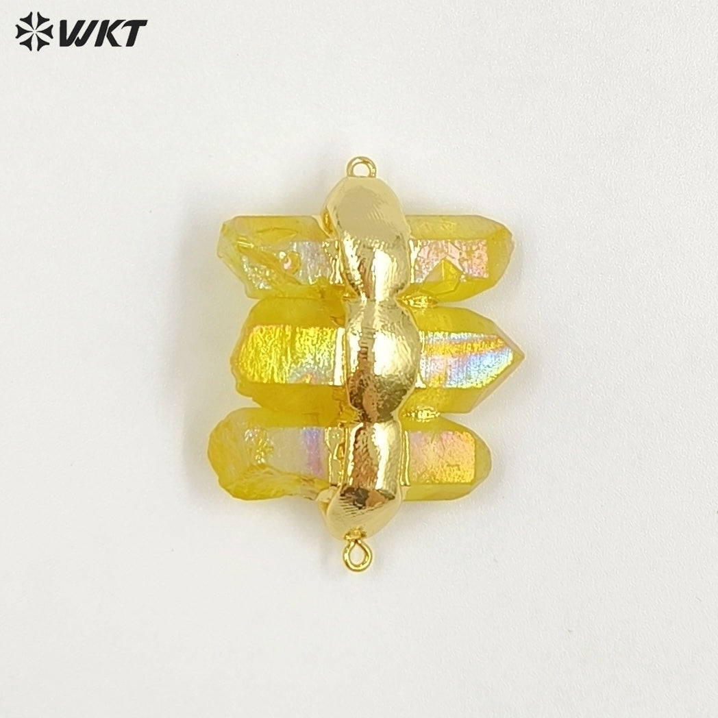WT-P1612 WKT New Design Gold Electroplated Natural Crystal Quartz Pendant Lady Fashion Double Loops Stone Pendant