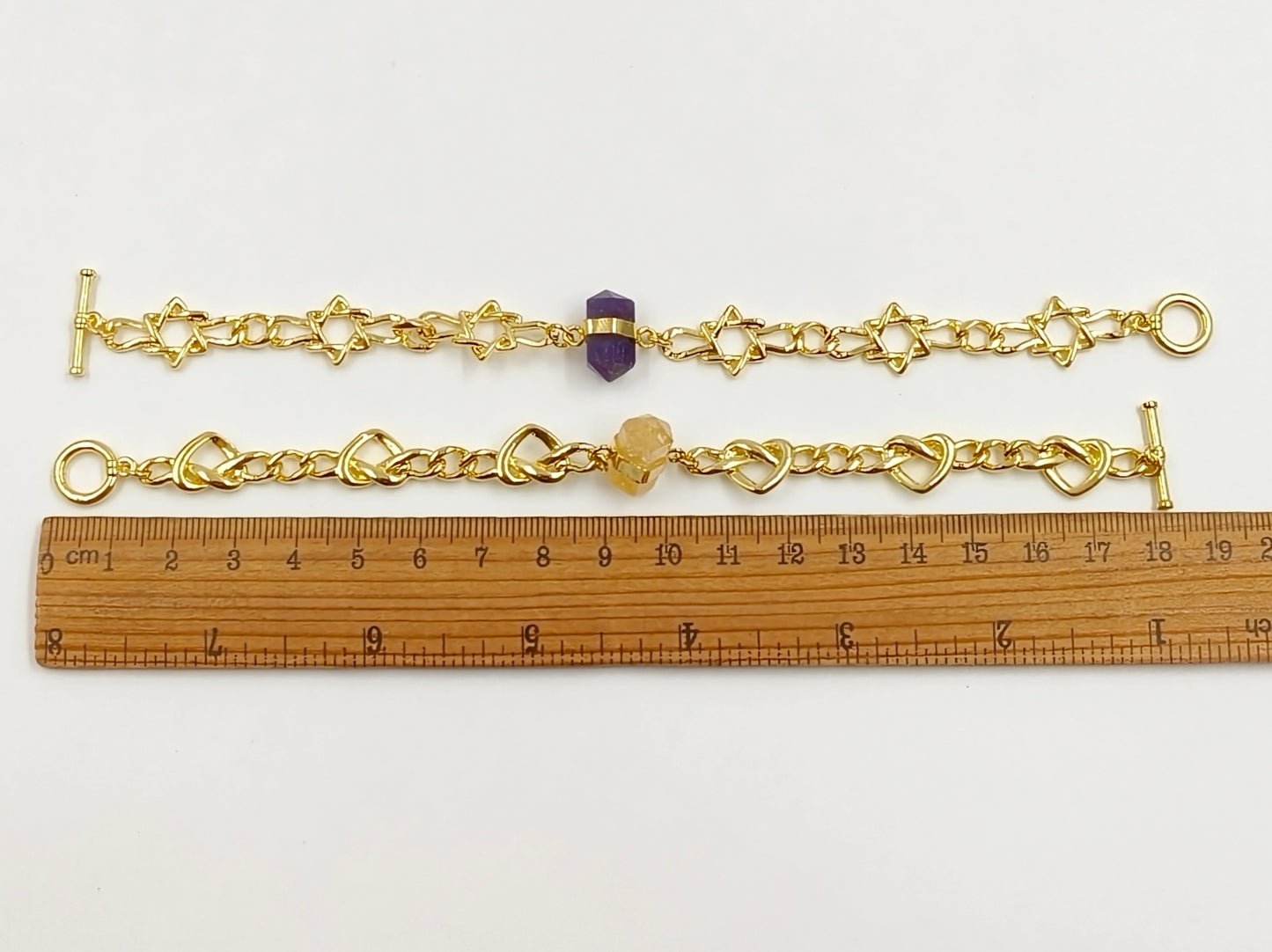 WT-B717 Exclusive Lovely Gold Plated Yellow Brass Heart Star Chain With Natural Gemstones Charms Bracelets As Friends Gift