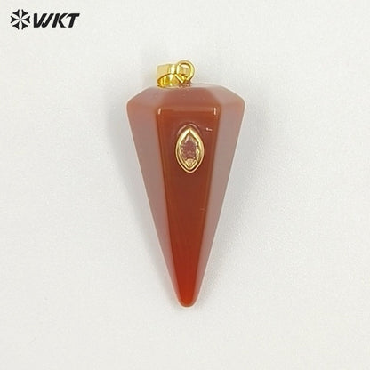 WT-P2093 Popular Sale Zircon And Natural Gemstones Geometric Faceted Shape Gold Pendants For Handmade Necklace Jewelry DIY
