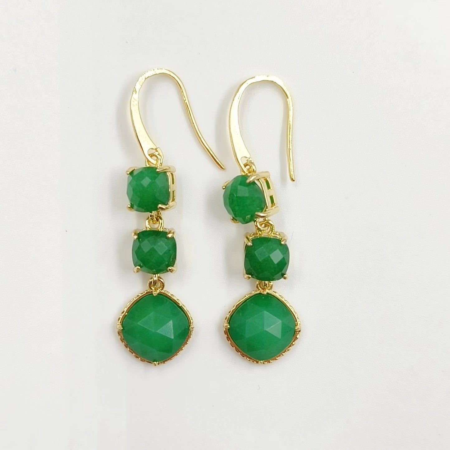 WT-E734 Elegant Colorful Gemstone Wire Wrapped Long Charming in Drop Earrings Women Triple Pendant Earrings