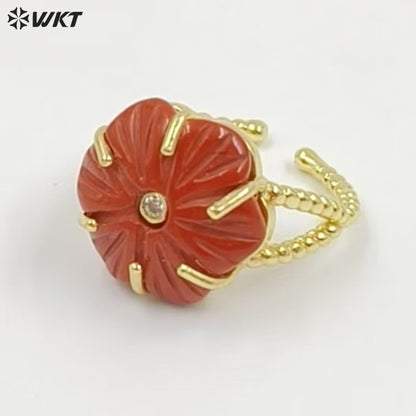 WT-R584 Wonderful Gold Plated Zircon And Natural Gemstones Lovely Flower Shape Adjustable Rings For Women Party Wearing Jewelry