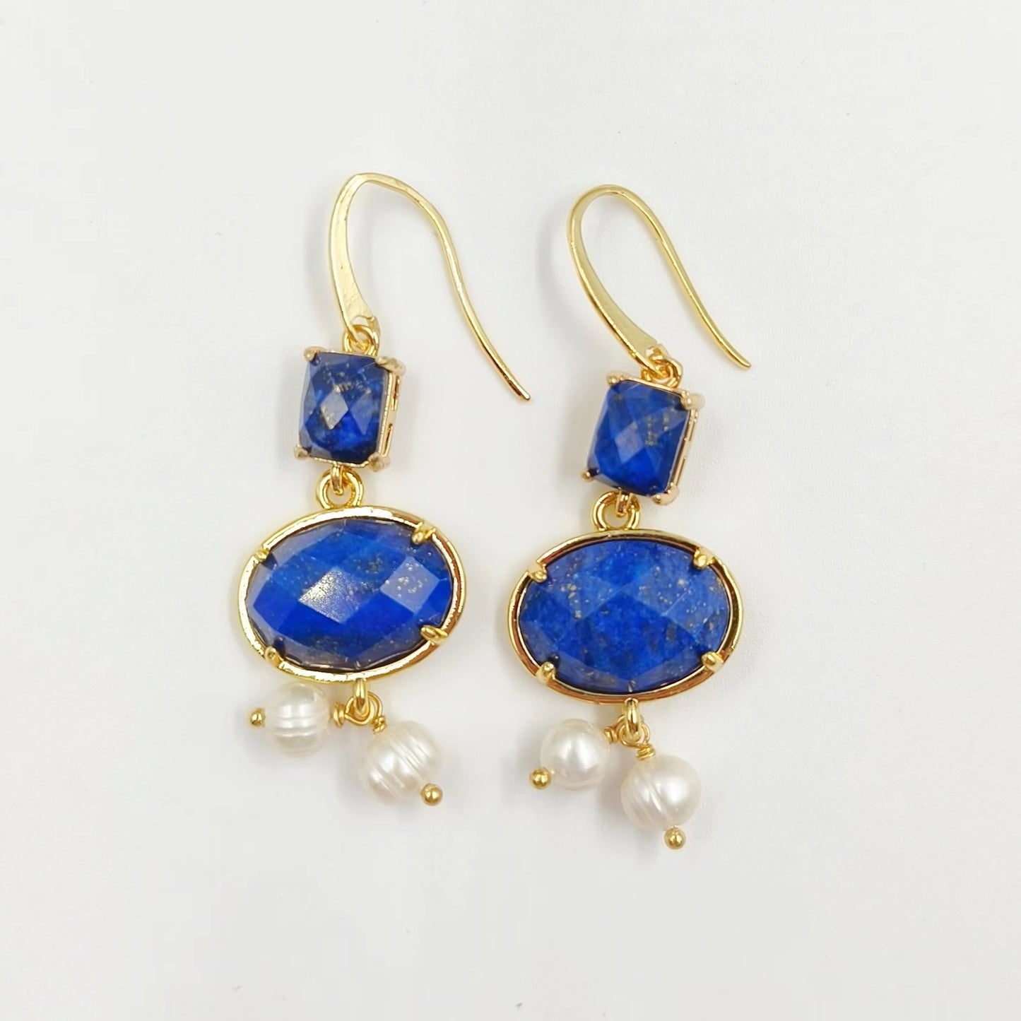 WT-MPE110 Bohemia Elegant Natural Pearl and Stone 18k Gold Plated Gift for Women Weeding 58mm Romantic Pendant Earrings