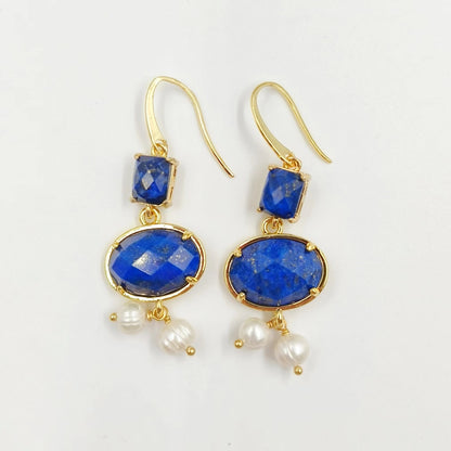 WT-MPE110 Bohemia Elegant Natural Pearl and Stone 18k Gold Plated Gift for Women Weeding 58mm Romantic Pendant Earrings