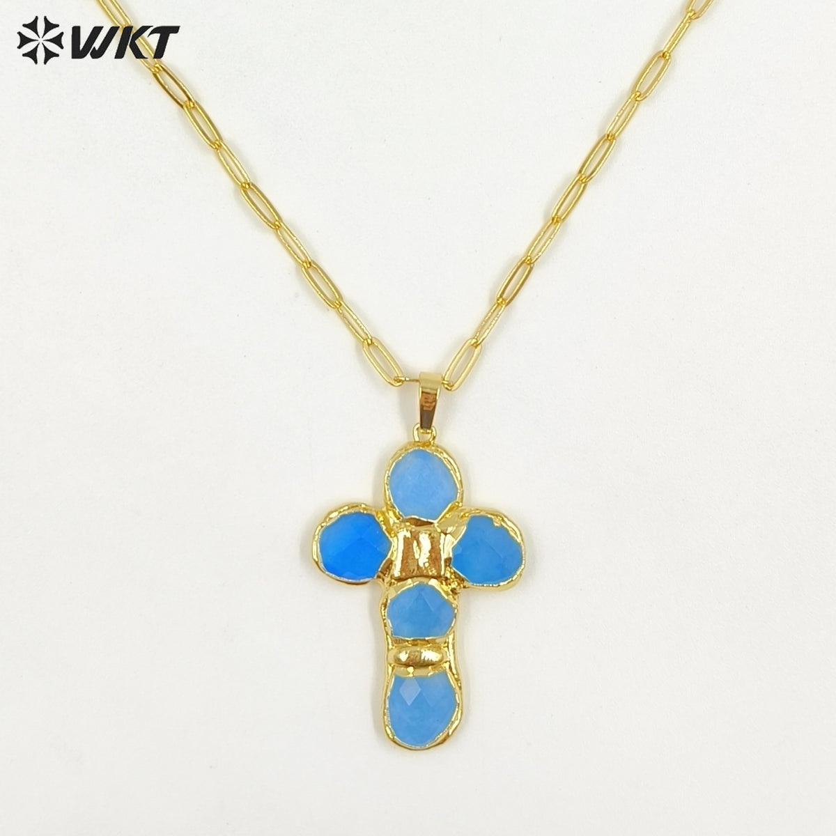 WT-N1543 Factory Wholesale High Quality 18K Gold Plated Natural Gemstone Cross Shape Pendant Necklaces As Women Trendy Jewelry