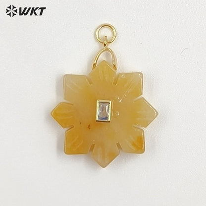 WT-P2095 Romantic Colorful Natural Gemstones And Zircon Snowflake Shape Charm Pendants As Lady Handmade Earrings Findings