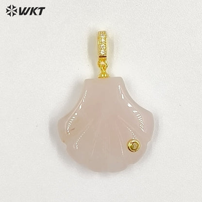 WT-P2097 Lovely Design Natural Gemstones And Colorful Zircon Hand Carved Shell Shape Little Pendants For Female Jewelry DIY