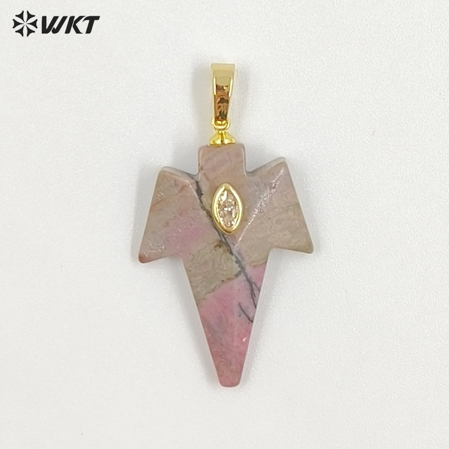 WT-P2096 Unique Design Zircon And Various Natural Gemstones Sword Shape Gold Pendants For Exclusive Necklaces Hand Making