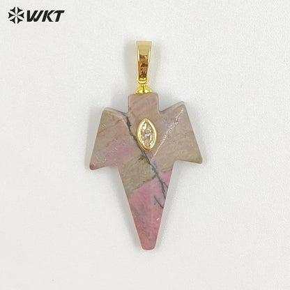 WT-P2096 Unique Design Zircon And Various Natural Gemstones Sword Shape Gold Pendants For Exclusive Necklaces Hand Making