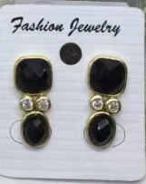 WT-E811 Modern Style Gold Plated Double Zircons And Natural Gemstones Square Oval Shape Women Earrings For Mother‘s Day Gifts