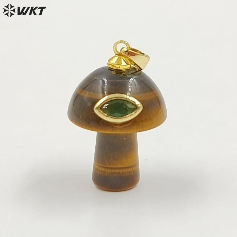 WT-P2063 Cute Boutique Natural Gemstones And Zircon Mushroom Shape Little Gold Pendants As Women Trendy Jewelry Findings