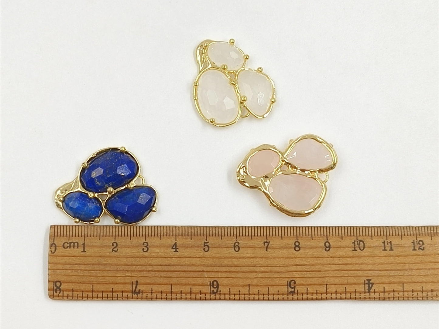 WT-P2130 Good Quality Exquisite 18K Gold Plated Three Natural Gemstones Pendants For Women Necklace Earrings DIY Making