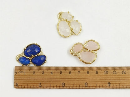WT-P2130 Good Quality Exquisite 18K Gold Plated Three Natural Gemstones Pendants For Women Necklace Earrings DIY Making