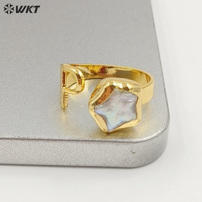 WT-MPR158 Newest Unique Design Gold Electroplated Natural Freshwater Pearl Letter And Star Shape Rings For Women Daily Matching