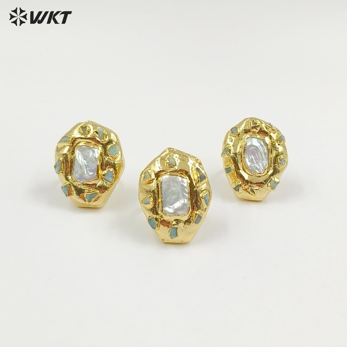 WT-MPR132 Wholesale Punk Style Ring 18K Gold Plated With Natural Stone and Pearl Handmade Daily Ring