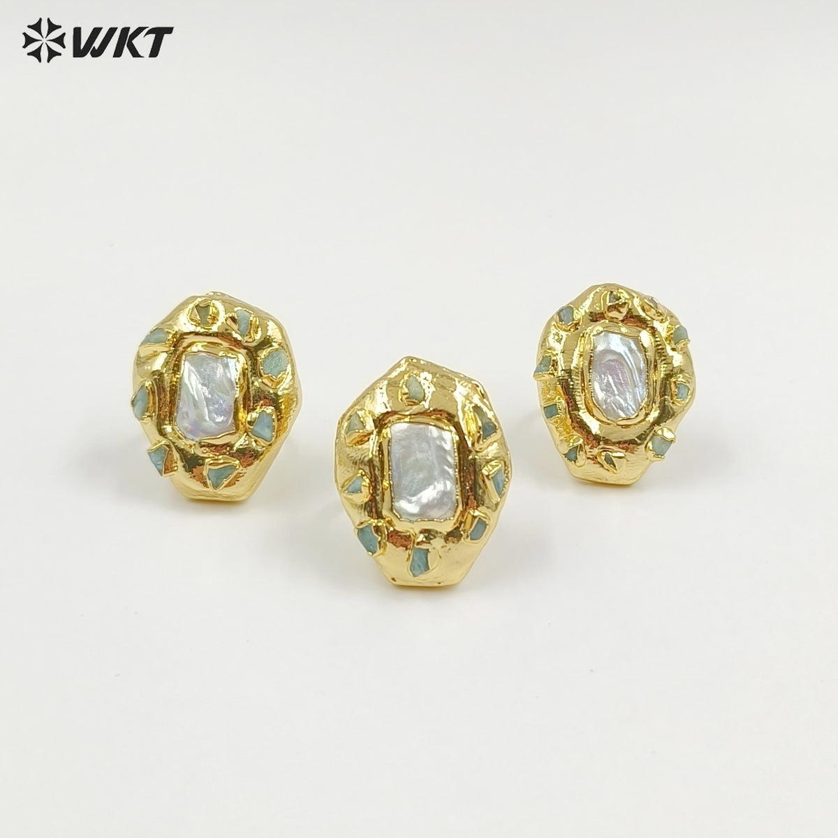 WT-MPR132 Wholesale Punk Style Ring 18K Gold Plated With Natural Stone and Pearl Handmade Daily Ring