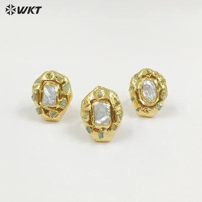 WT-MPR132 Wholesale Punk Style Ring 18K Gold Plated With Natural Stone and Pearl Handmade Daily Ring