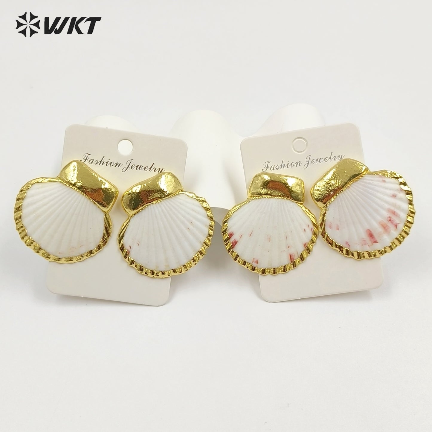 WT-MPE187 High Quality Trendy Gold Electroplated Natural Scallop Shell Earrings For Women Beach Vacation Matching Jewelry