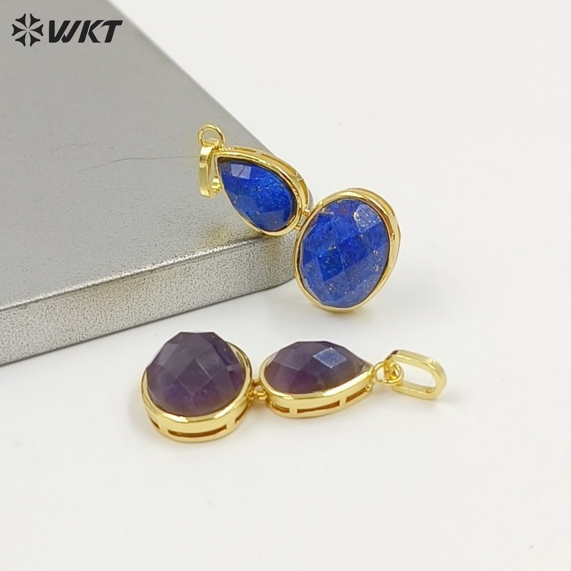 WT-P2128 Delicate 18K Gold Plated Various Natural Gemstones Gourd Shape Charms Pendants For Lady Necklace Making Decorative